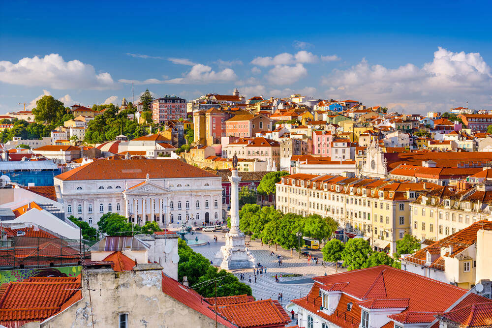 Lisbon, Portugal skyline view over Rossio Square.